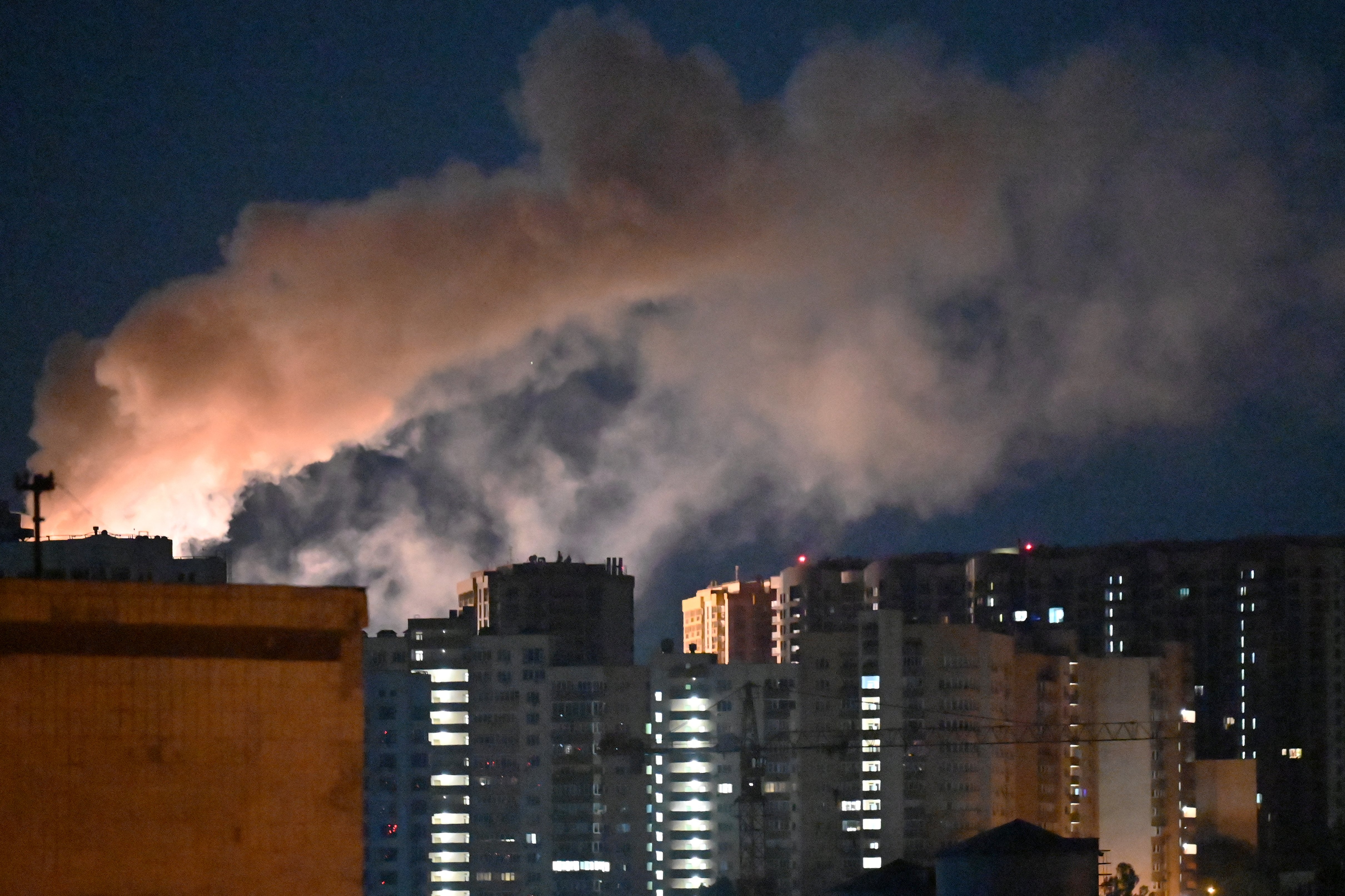 Smoke rises over Kyiv during the Russian missile strike on the morning of July 2 2026