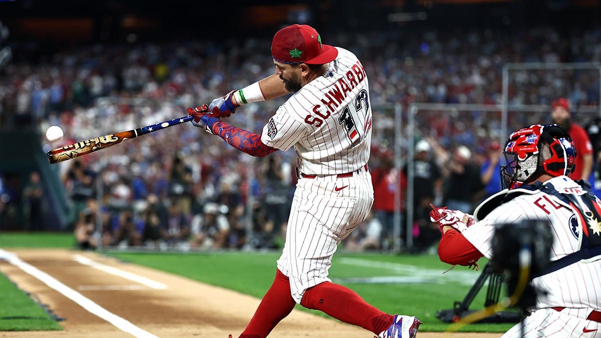 Kyle Schwarber competing in the Home Run Derby semifinals at Citizens Bank Park Philadelphia 2026