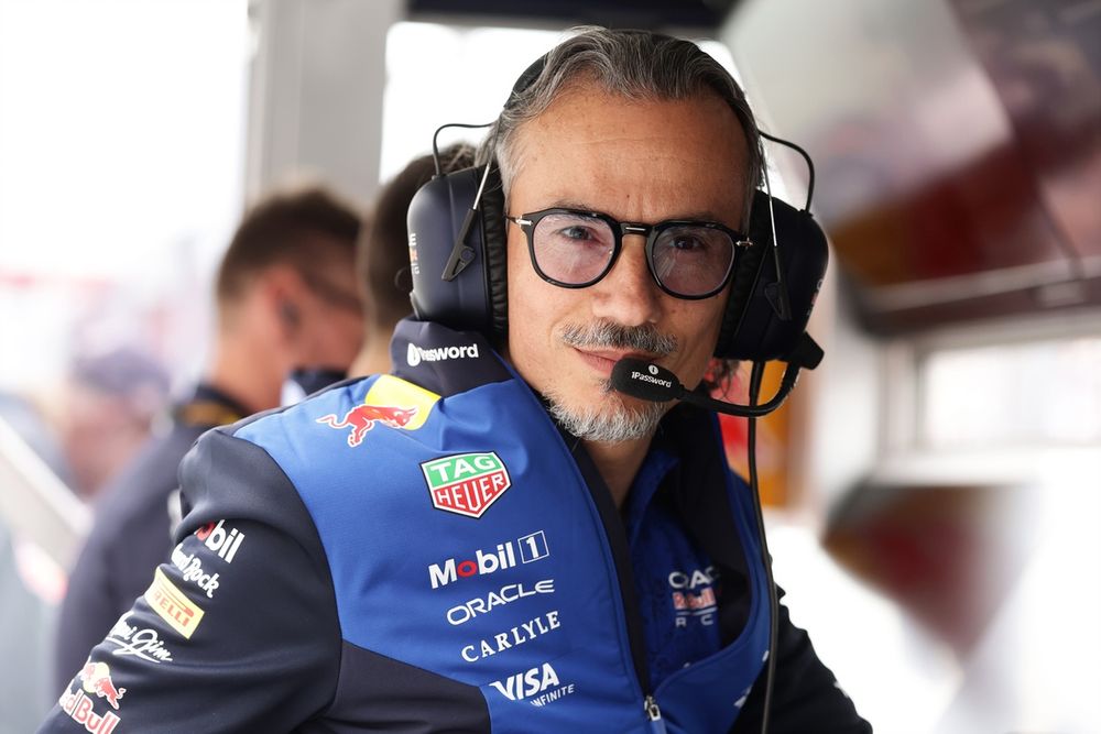 Laurent Mekies Red Bull Racing team principal speaking to media at the Hungarian Grand Prix 2026