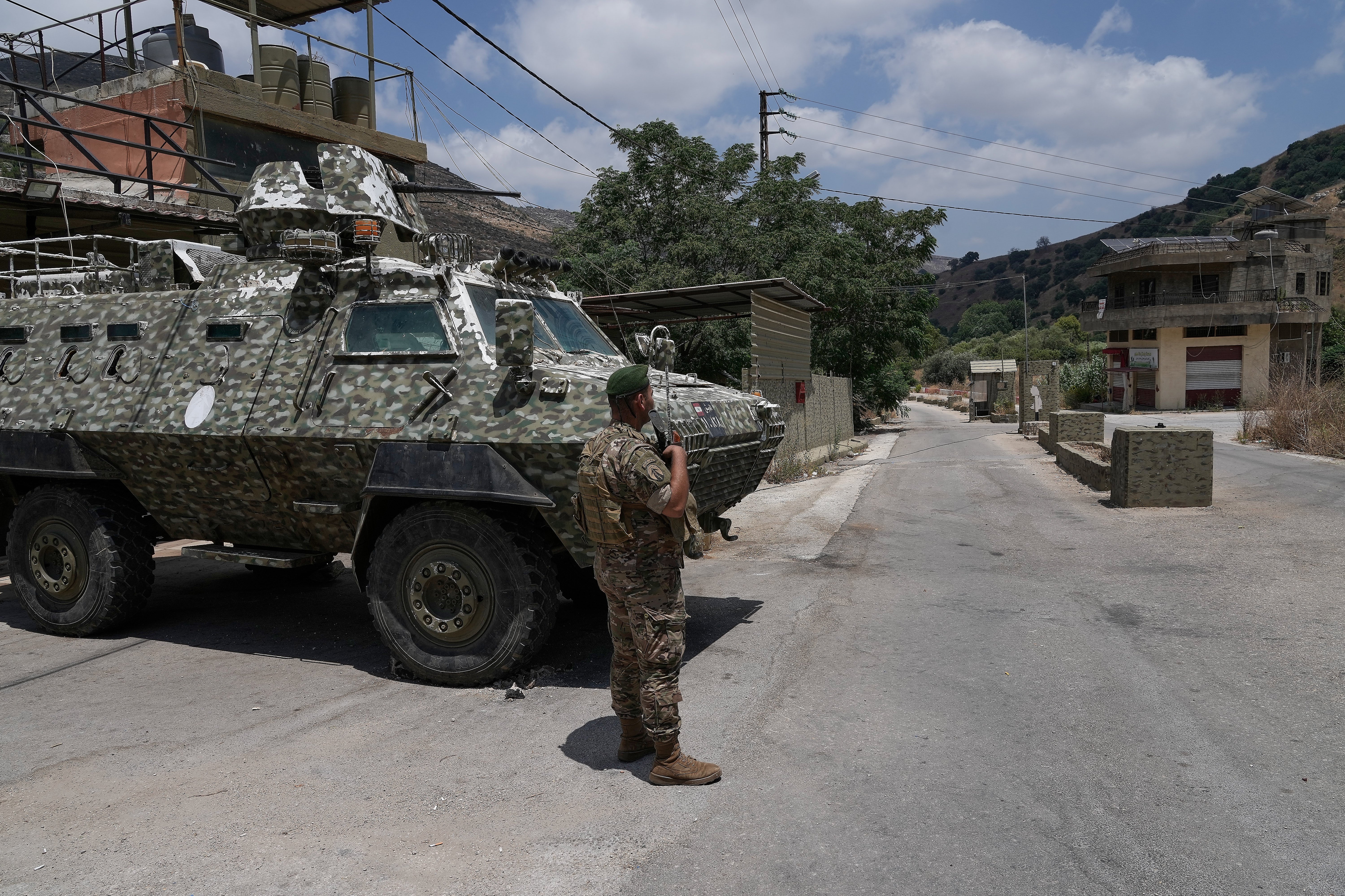 Lebanese army soldier at a checkpoint in Froun village, southern Lebanon