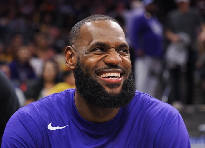 LeBron James in a Philadelphia 76ers uniform after signing a two-year deal