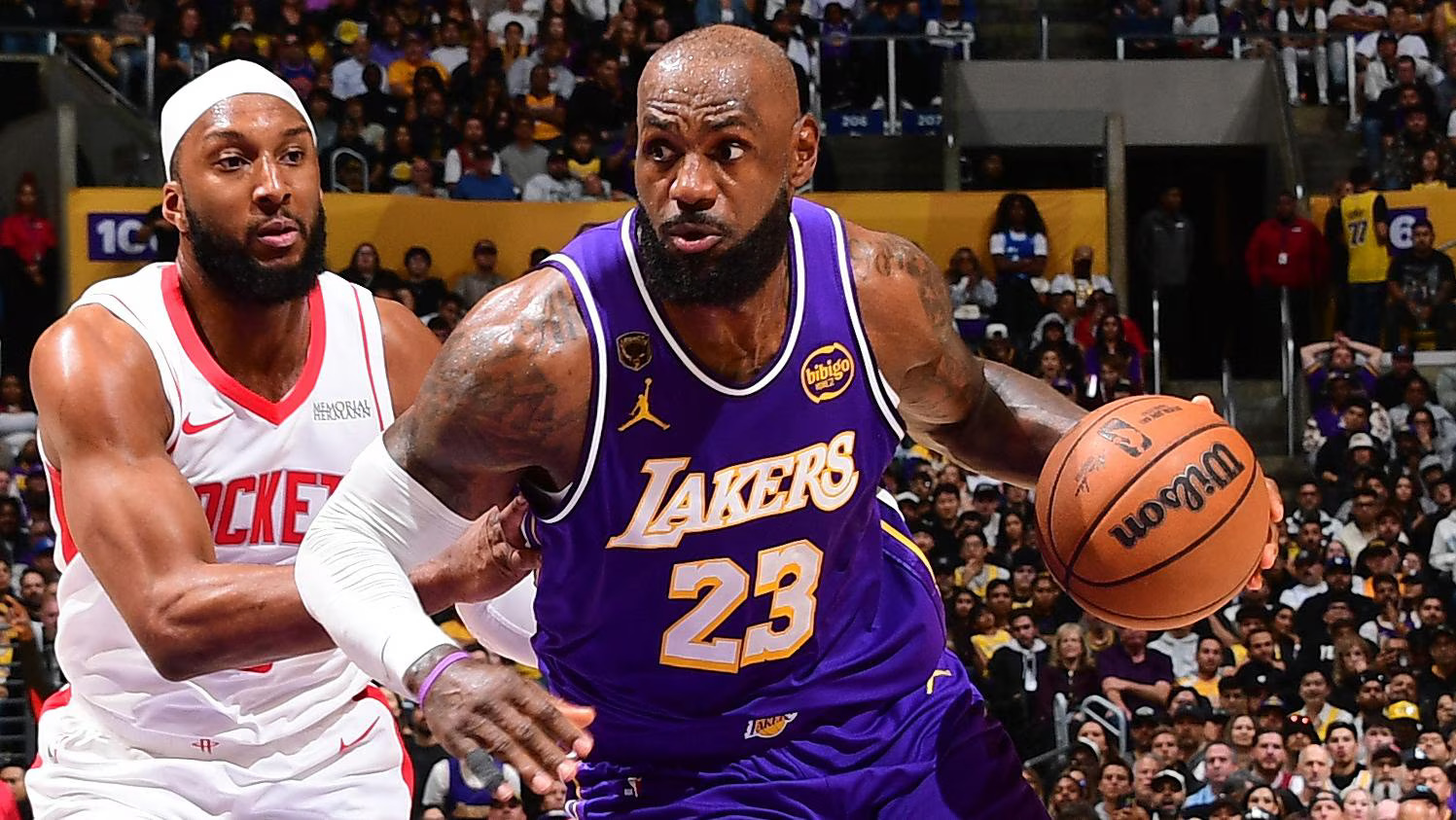 LeBron James in a Los Angeles Lakers jersey during his final season before entering NBA free agency 2026