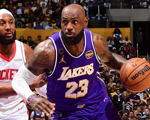 LeBron James in a Los Angeles Lakers jersey during his final season before entering NBA free agency 2026