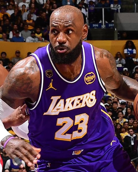 LeBron James in a Los Angeles Lakers jersey during his final season before entering NBA free agency 2026