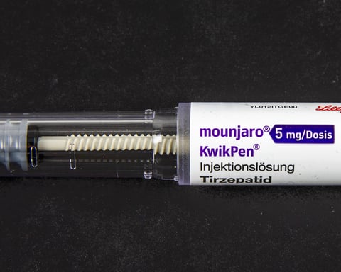 Eli Lilly Mounjaro tirzepatide KwikPen injection device, the same drug sold as Zepbound for obesity treatment
