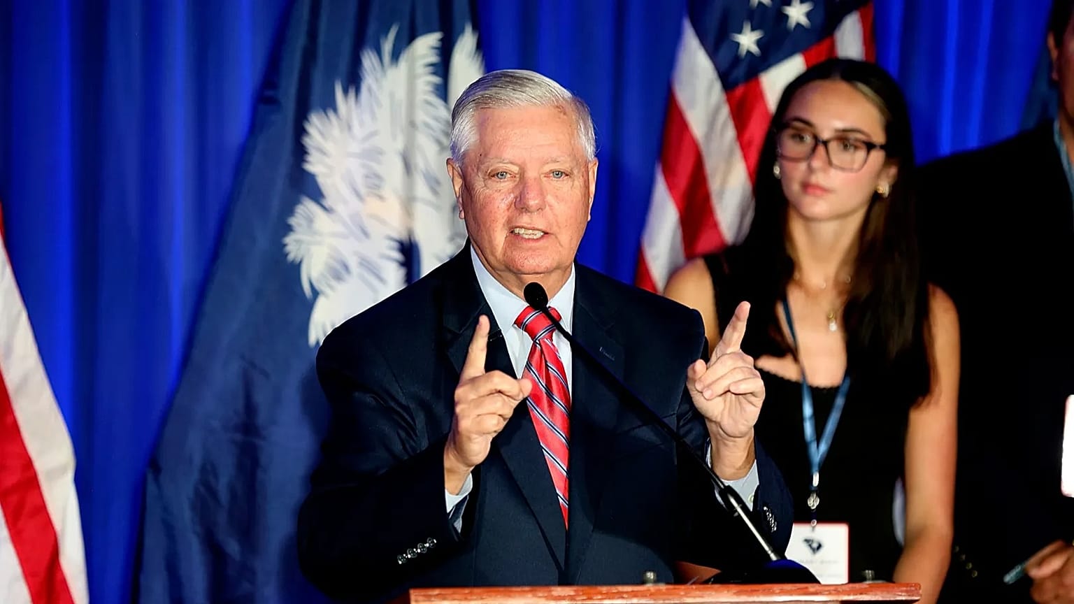 US Senator Lindsey Graham speaks after winning the Republican primary in Columbia, South Carolina