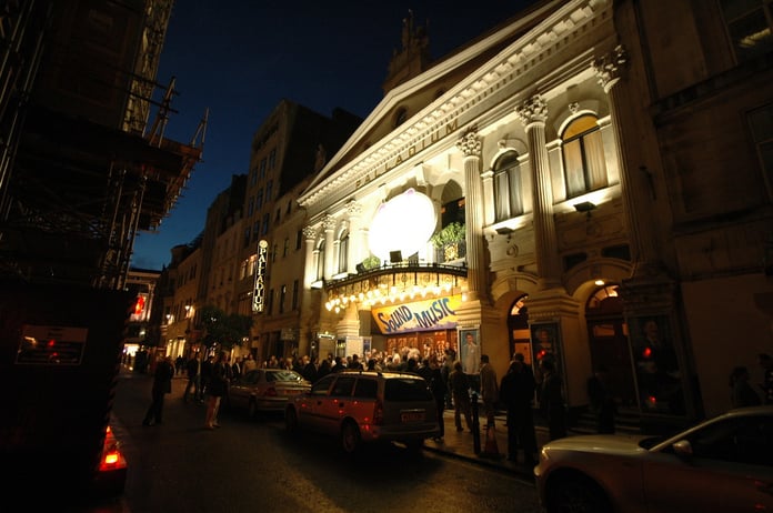 The London Palladium theater lit up at night on Argyll Street in London's West End, the venue for the Jesus Christ Superstar revival from which Boy George withdrew