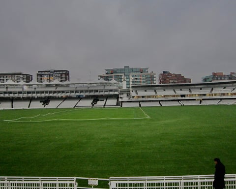 Lord's Cricket Ground in London with the iconic media centre and pavilion stands visible