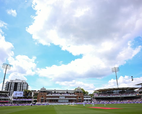 Cricket players at Lord's Cricket Ground for the first ever women's Test match in the ground's 142-year history