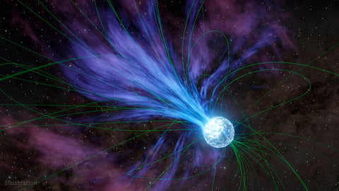 Artist's illustration of a magnetar — a highly magnetized neutron star — of the type observed forming inside supernova SN 2024afav