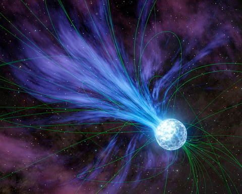 Artist's illustration of a magnetar — a highly magnetized neutron star — of the type observed forming inside supernova SN 2024afav