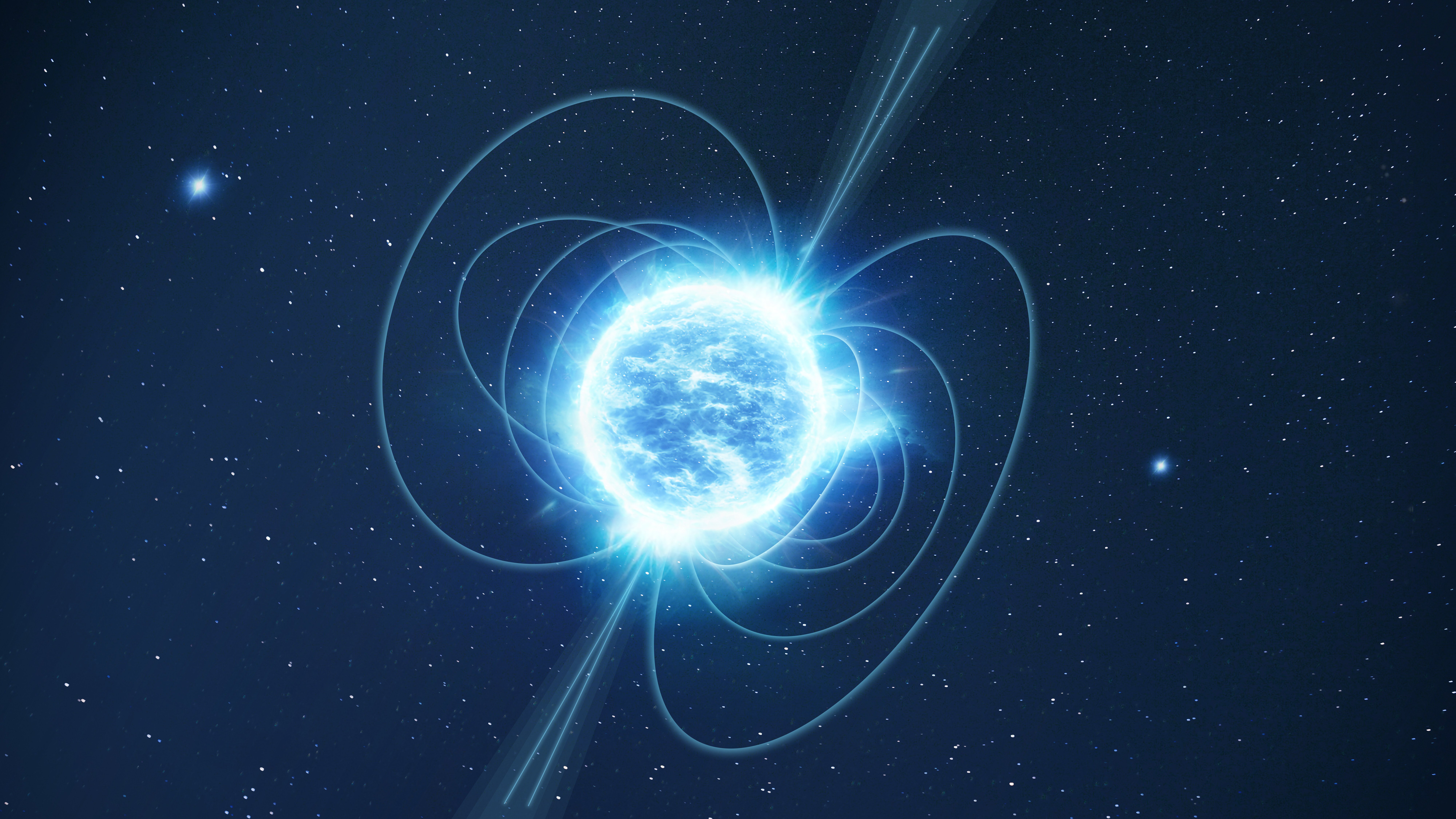 Artist's impression of a magnetar showing powerful magnetic field lines streaming from the poles of a neutron star