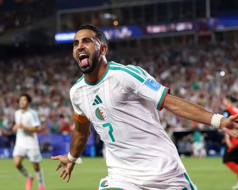 Riyad Mahrez of Algeria in action against Austria during the FIFA World Cup 2026 Group J match in Kansas City
