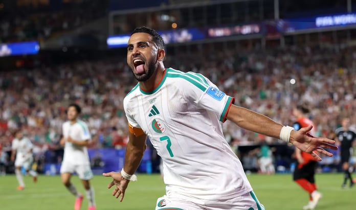 Riyad Mahrez of Algeria in action against Austria during the FIFA World Cup 2026 Group J match in Kansas City