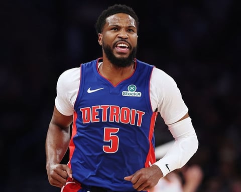 Malik Beasley of the Detroit Pistons in action during NBA playoff game