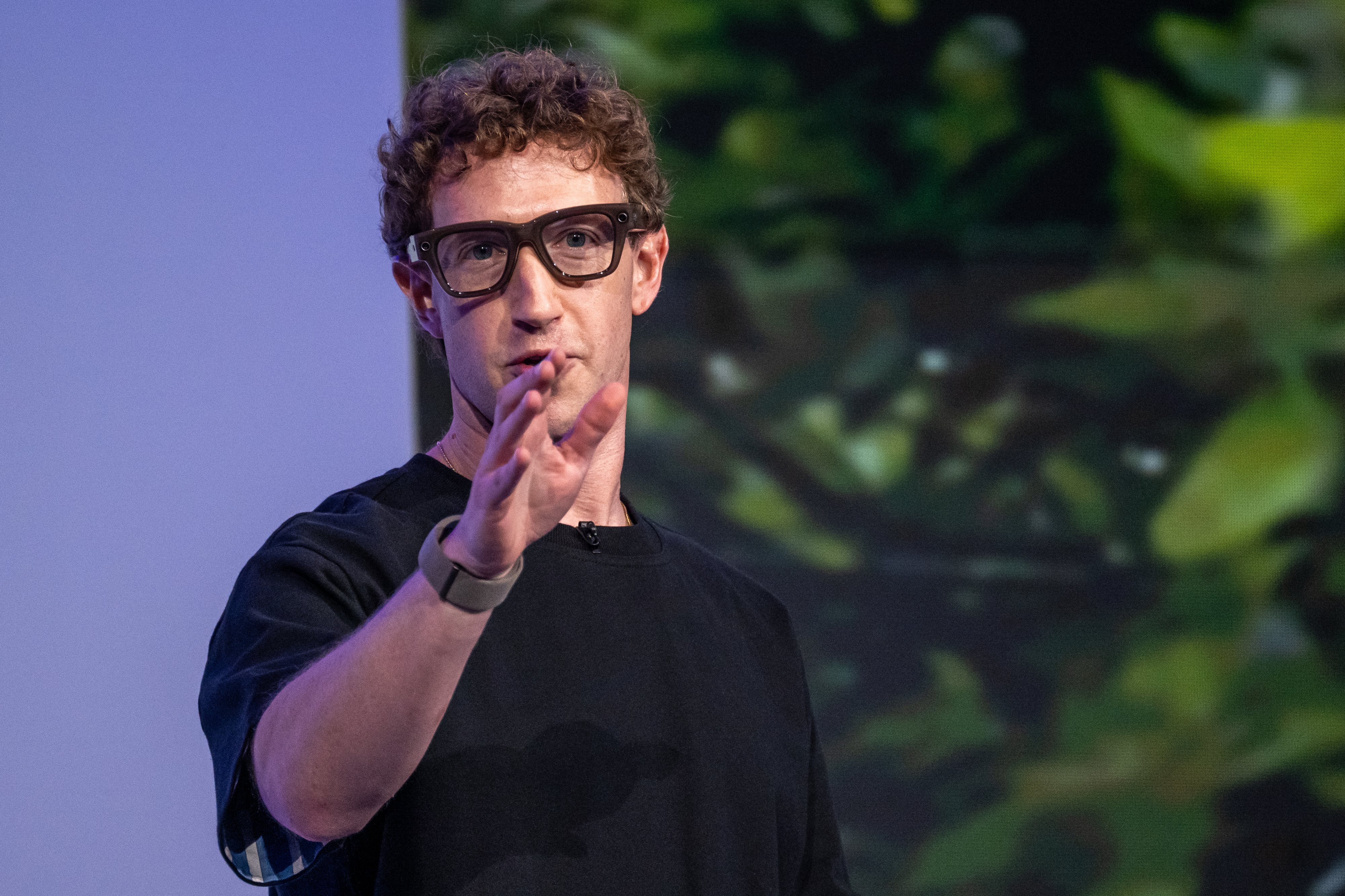 Meta CEO Mark Zuckerberg demonstrating Meta AI technology at a company event in 2025