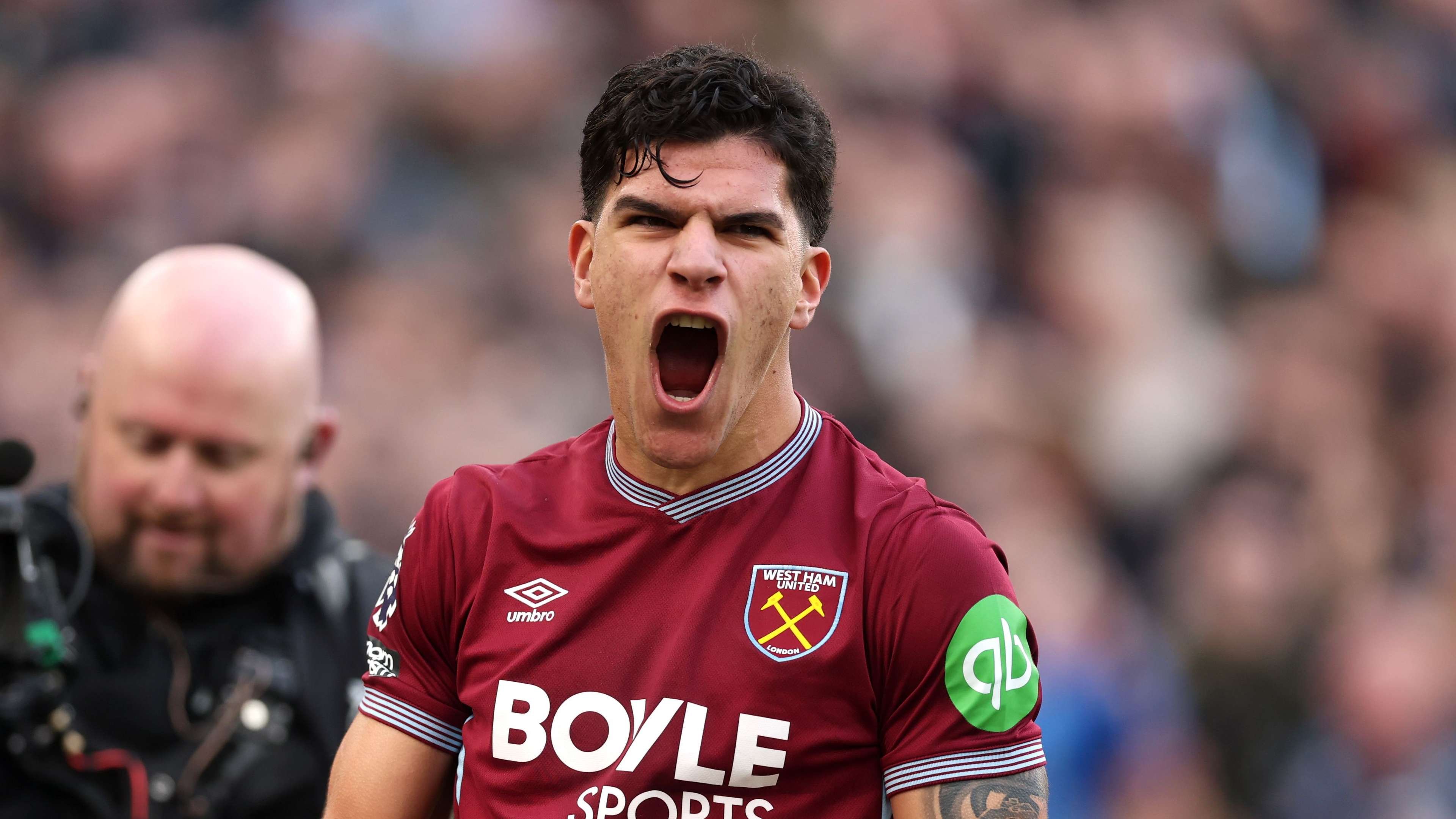 Mateus Fernandes celebrates during his time at West Ham United before his club-record £85m move to Tottenham Hotspur