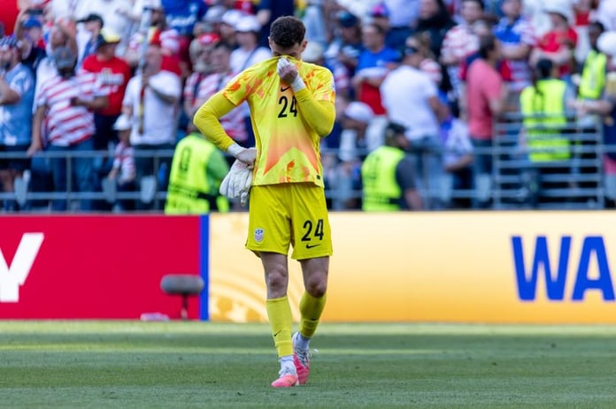 Matt Freese USMNT goalkeeper walks off field after 4-1 World Cup loss to Belgium in Seattle 2026