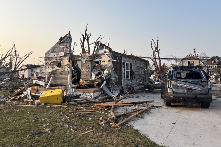 Tornado damage to residential buildings in Menasha Wisconsin after EF-3 storm in July 2026