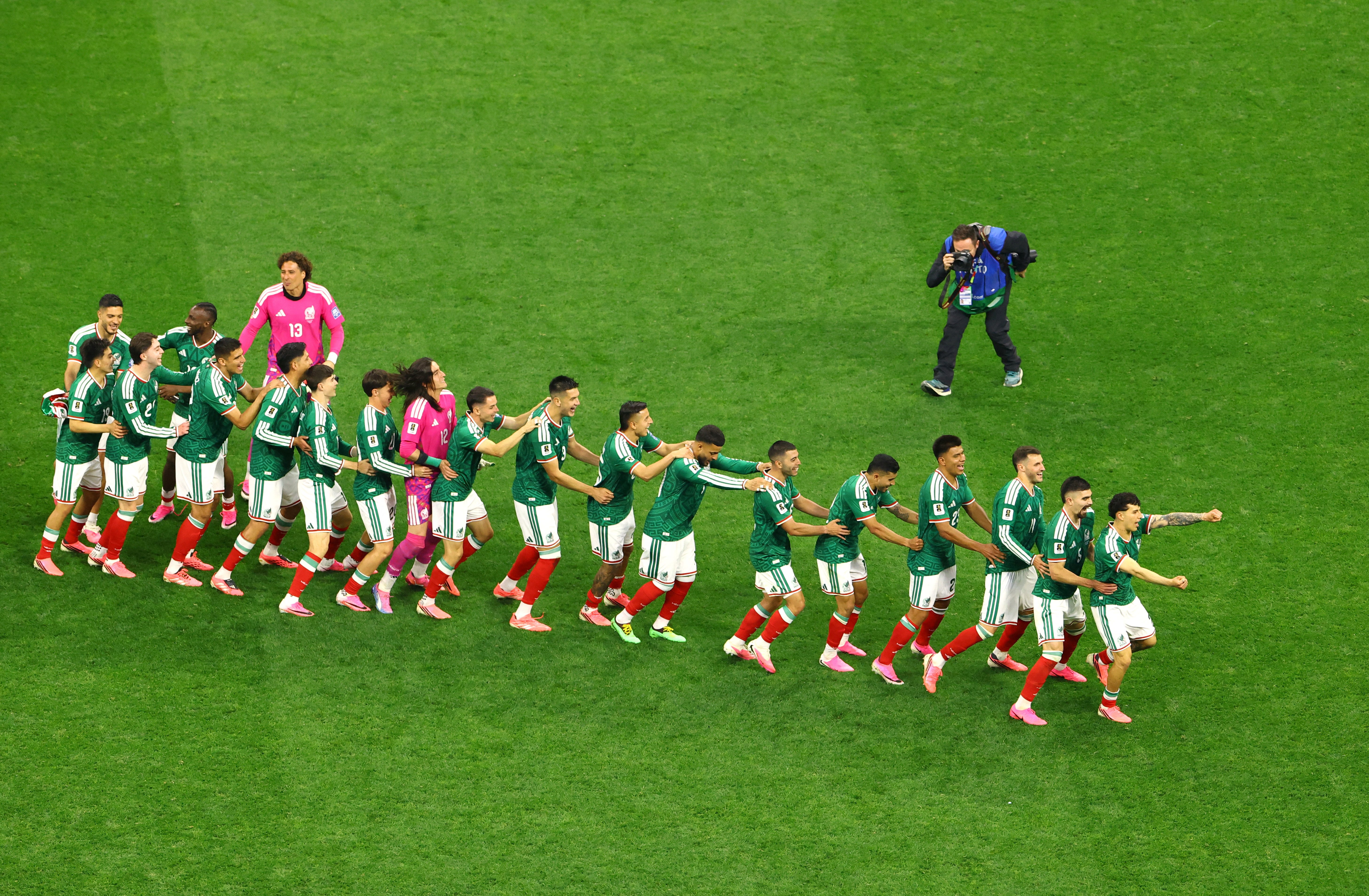 Raúl Jiménez celebrates his 47th international goal for Mexico at the 2026 FIFA World Cup against Ecuador
