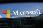 Microsoft logo at a corporate office building representing the launch of Microsoft Frontier Company in 2026