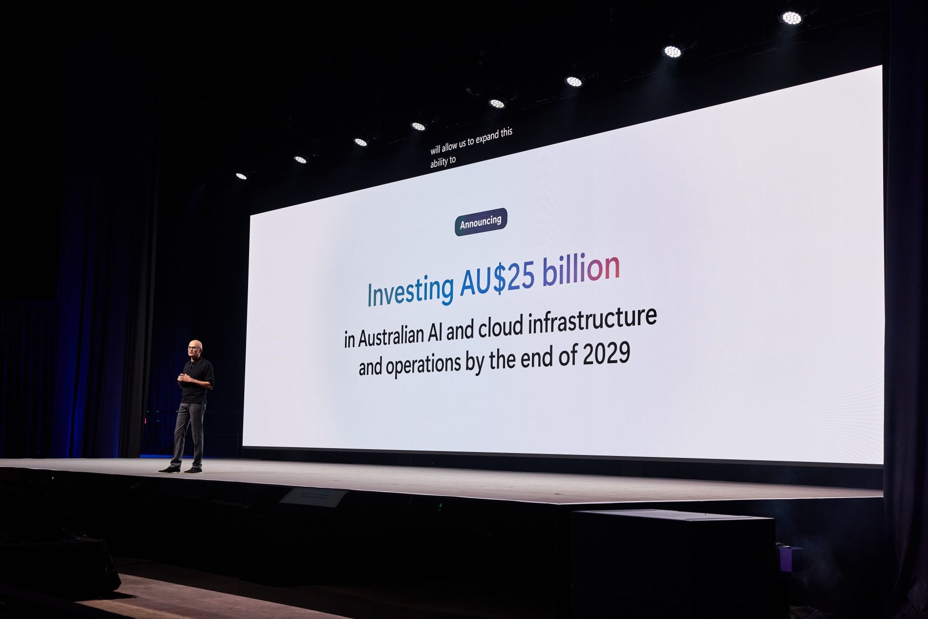 Microsoft Corp. Chairman and CEO Satya Nadella at a keynote address