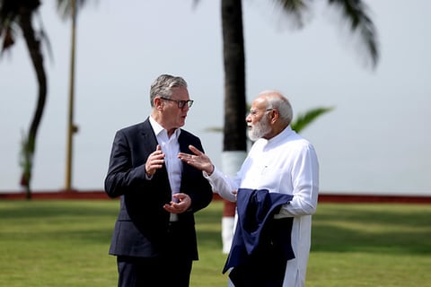 Indian PM Narendra Modi meets UK PM Keir Starmer for a bilateral meeting tied to the India-UK CETA trade agreement