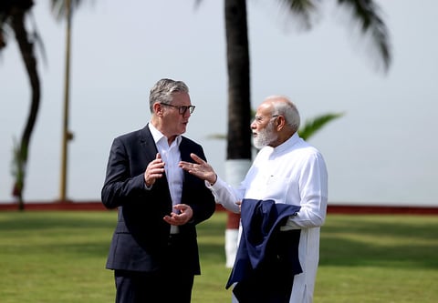 Indian PM Narendra Modi meets UK PM Keir Starmer for a bilateral meeting tied to the India-UK CETA trade agreement