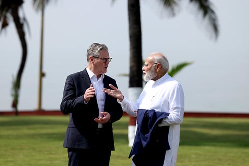 Indian PM Narendra Modi meets UK PM Keir Starmer for a bilateral meeting tied to the India-UK CETA trade agreement