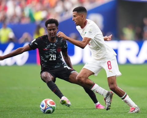 Azzedine Ounahi of Morocco drives the ball during the FIFA World Cup 2026 Round of 16 match against Canada at Houston Stadium on July 4, 2026