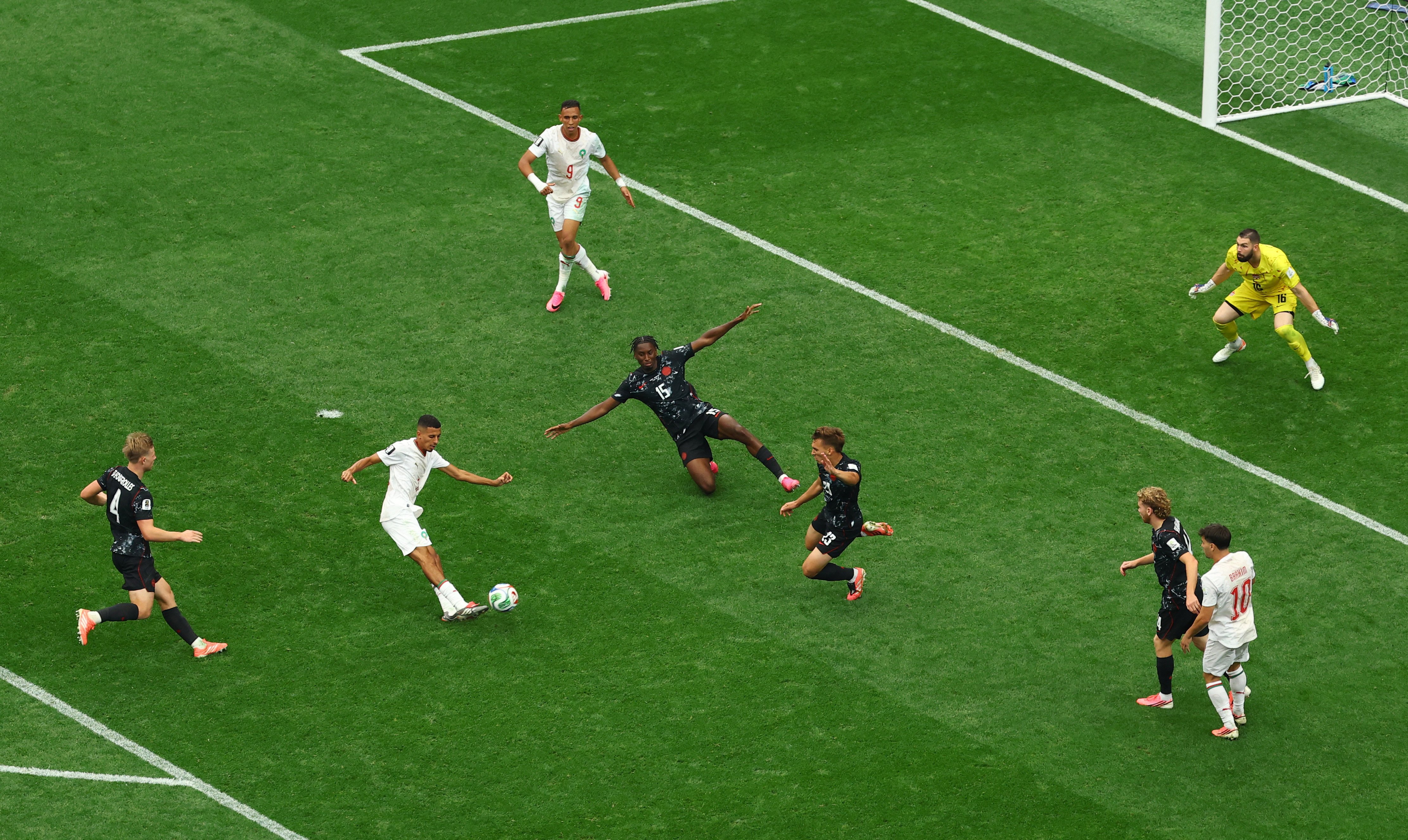Azzedine Ounahi scores his decisive second goal against Canada at the 82nd minute in the FIFA World Cup 2026 Round of 16 in Houston