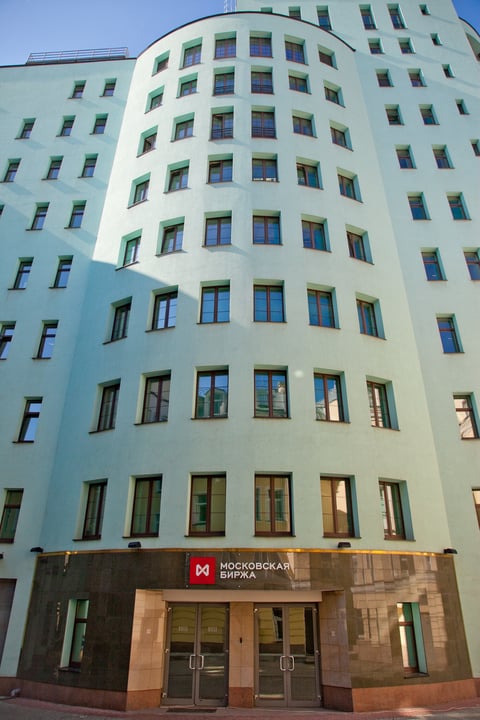 The main building of the Moscow Exchange (MOEX) in central Moscow