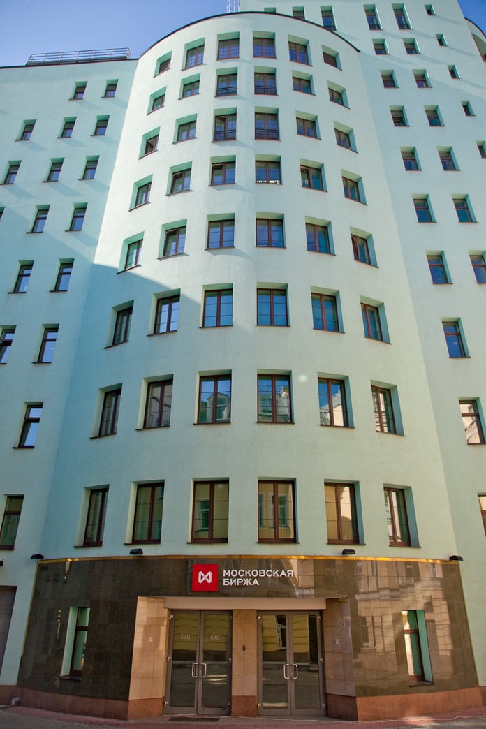 The main building of the Moscow Exchange (MOEX) in central Moscow