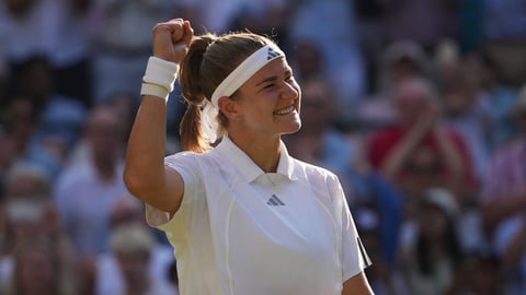 Karolina Muchova celebrates winning her Wimbledon 2026 semifinal against Coco Gauff