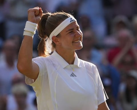 Karolina Muchova celebrates winning her Wimbledon 2026 semifinal against Coco Gauff