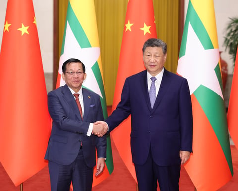 Myanmar junta leader Min Aung Hlaing during a June 2026 meeting in Beijing