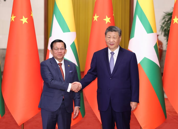 Myanmar junta leader Min Aung Hlaing during a June 2026 meeting in Beijing