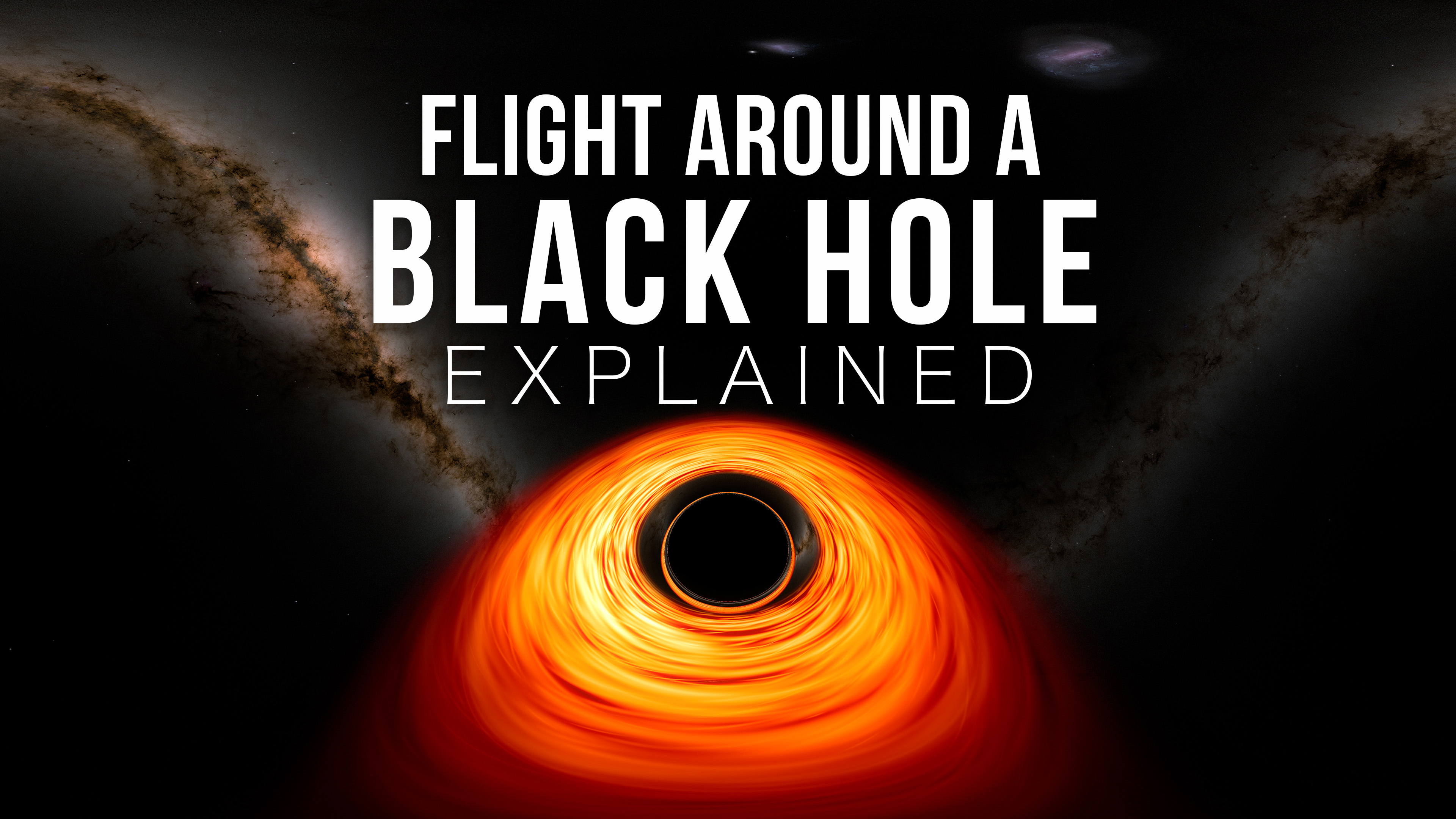 NASA visualization of a camera flying past a supermassive black hole showing gravitational lensing and light distortion near the event horizon