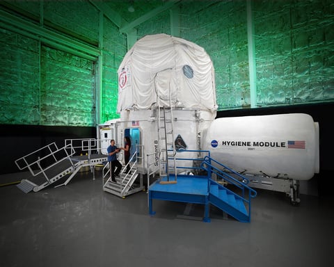 Exterior view of NASA's HERA habitat at Johnson Space Center, which will supply the transit simulation for the new Moon and Mars Exploration Analog mission