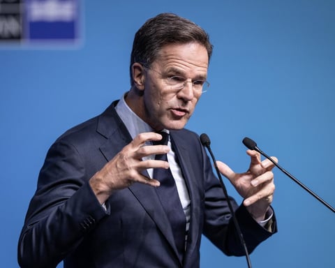 NATO Secretary General Mark Rutte announces the NATO Engine initiative at the NATO Summit Defence Industry Forum in Ankara.
