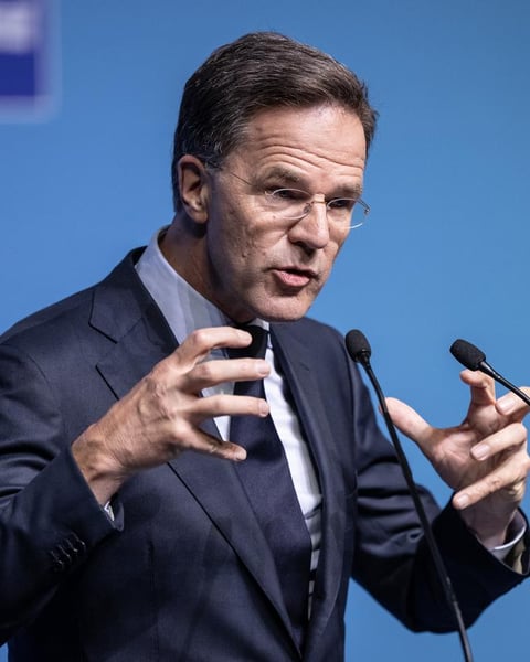 NATO Secretary General Mark Rutte announces the NATO Engine initiative at the NATO Summit Defence Industry Forum in Ankara.