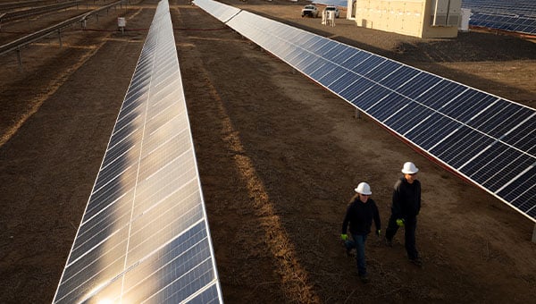 Aerial view of NextEra Energy solar field representing renewable energy infrastructure for AI data centers