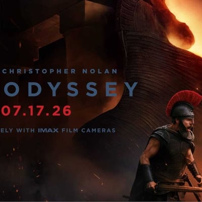 Christopher Nolan's The Odyssey promotional image featuring Matt Damon as Odysseus