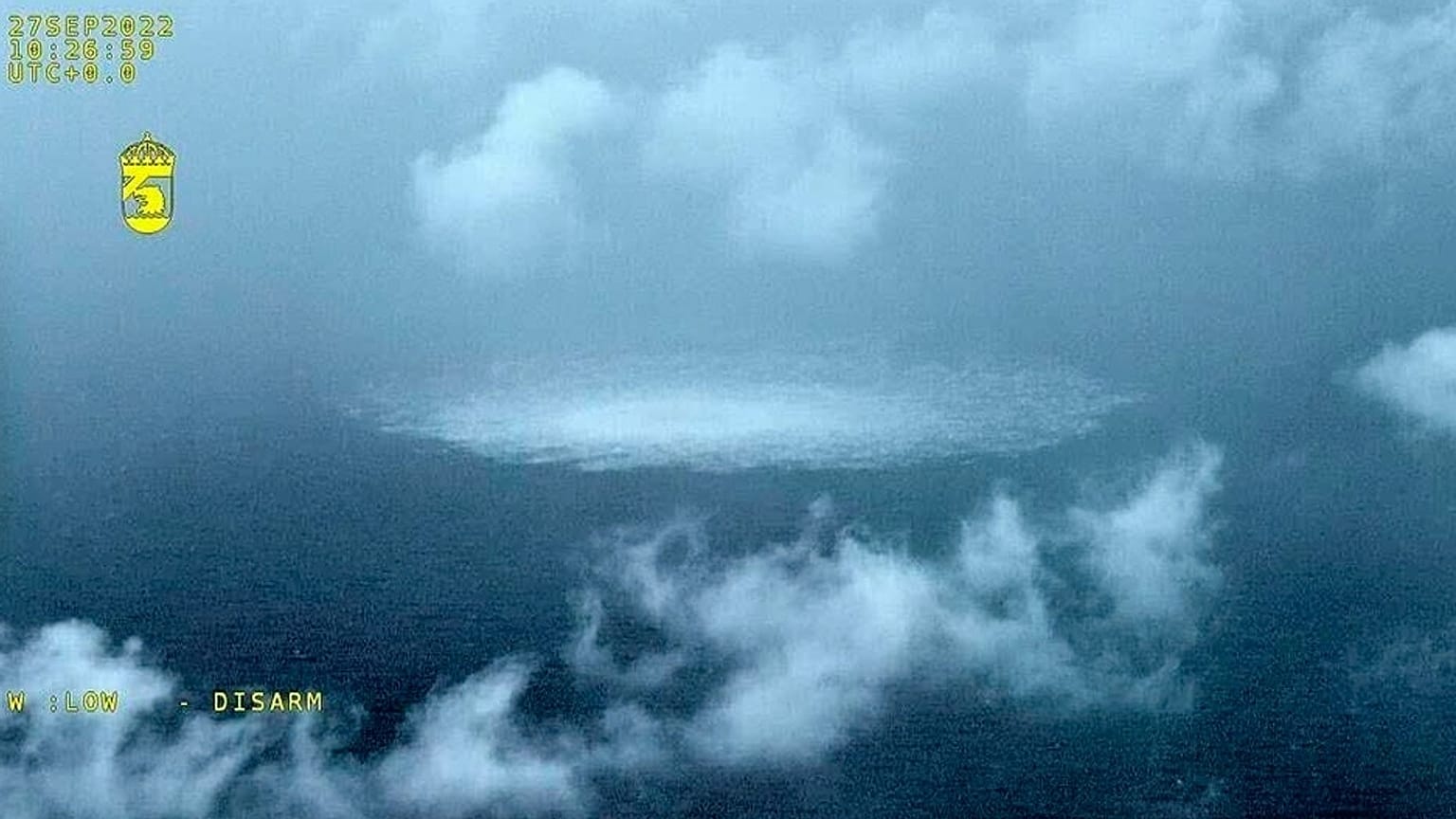 Gas leak in the Baltic Sea from the Nord Stream pipeline sabotage near Bornholm island, September 2022