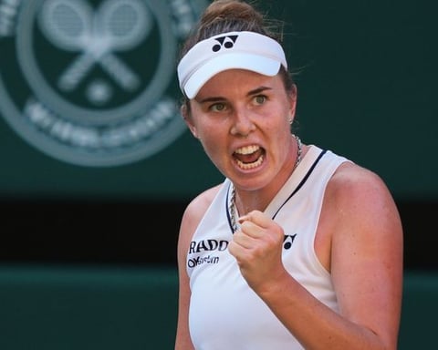 Linda Noskova celebrates during the Wimbledon 2026 women's final against Karolina Muchova