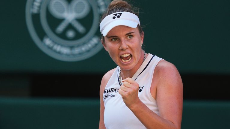 Linda Noskova celebrates during the Wimbledon 2026 women's final against Karolina Muchova