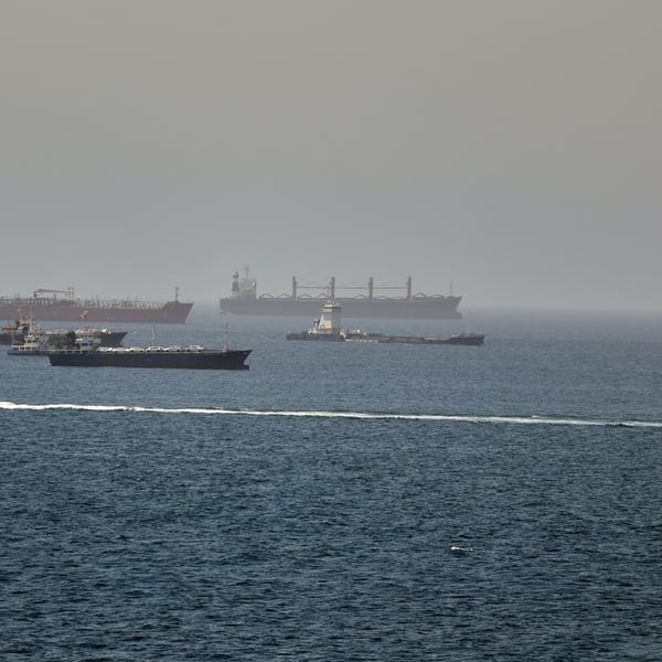Tanker ships navigate the Gulf of Oman near the Strait of Hormuz as US-Iran conflict disrupts oil shipping routes