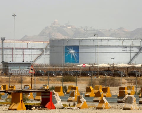 Saudi Aramco oil storage tanks at the North Jiddah bulk plant in Saudi Arabia