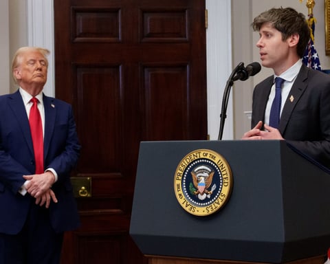 OpenAI CEO Sam Altman with President Trump as OpenAI proposes a 5% equity stake to a US sovereign wealth fund
