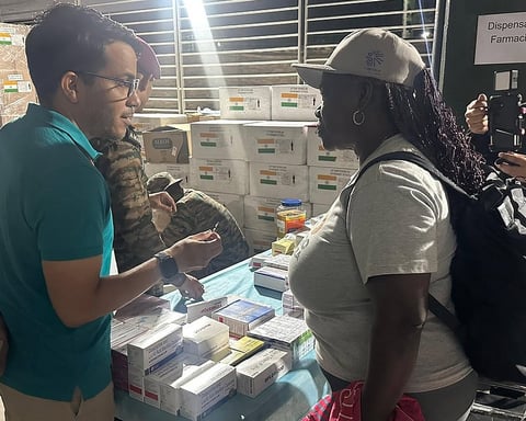 Indian Army medical personnel at Operation Amistad field hospital in Caracas Venezuela